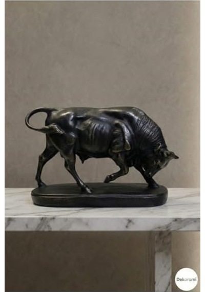 Dekoratif Boğa Heykeli Ve Biblo 25x16cm Ev Ofis Dekorasyon Ve Hediyelik Obje Siyah 28 X 14