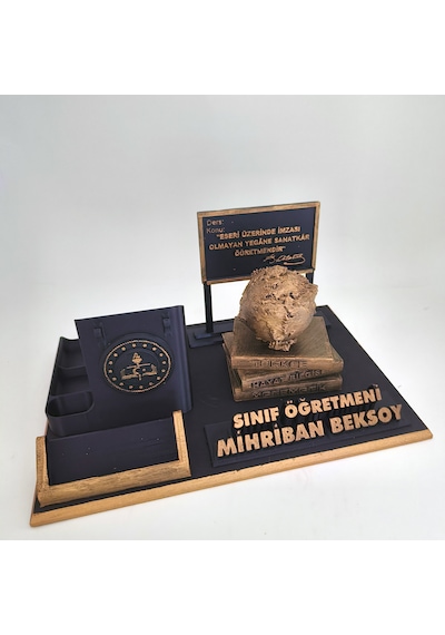 Kişiye Özel Sınıf Öğretmeni Masa İsimliği Ve Kartvizitlik Gold - Siyah