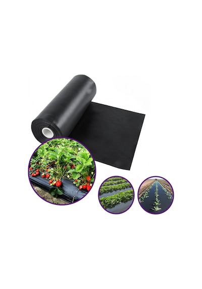 Çilek Mulch Naylonu 50 Cm X 1000 Metre Siyah Taban Örtüsü Pidok Çilek Mulch 30 Micron Uv Li Sebze Naylonu