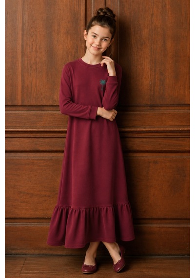 Angel&co. Girls Clothing Kız Çocuk Koyu Kırmızı Uzun Kollu Maksi Tesettür Penye Elbise Kırmızı - 842728793 Kırmızı
