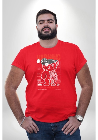 Angemiel Uyarı Dikkatli Yaklaş Kırmızı Büyük Beden Erkek Kadın Unisex Basic Ön Baskılı Tişört Kırmızı