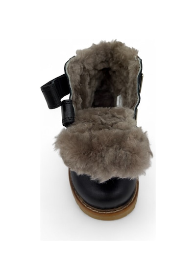 Tekiner Hakiki Deri Gerçek Kürklü Unisex Çocuk 3 Çizgi Bot Siyah