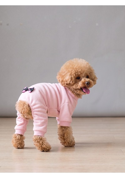 Pinkie Mouse Köpek Tulumu Pembe Kalın Penye Köpek Kıyafeti Sevimli Fare Ve Kurdele Detaylı