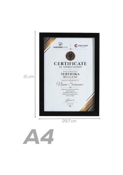 Porsima 4412 Siyah PVC Modern Dekoratif Cam Fotoğraf Çerçevesi Masa Duvar Fotoğraf Çerçevesi 21x29,7cm