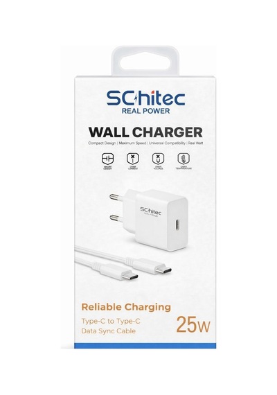 Schitec 25w Type-c Çıkışlı Hızlı Şarj Aleti Type-c To Type-c Kablolu Set Beyaz Sc005 1 Metre