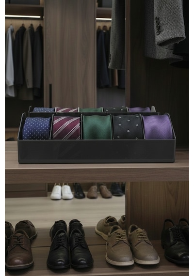 10 Bölmeli Kemer Organizer, Çorap, Kravat, Takı, Makyaj, Çekmece, Dolap İçi Depolama Gri