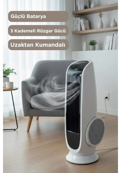 Ofis Aleti Dikey Yaz Tf001 Kule Tipi Uzaktan Kumandalı Dijital Göstergeli Elektrikli Fan Beyaz