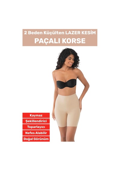 Özel Üretim İz İç Göstermez Kaymaz Sıkılaştırıcı Vücut Şekillendirici Lazer Kesim Paçalı Korse Bej