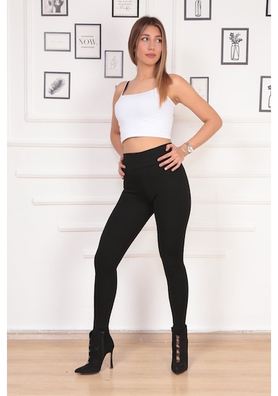 Olur Butik Geniş Kemer Çelik Örme Taytsiyahxl Siyah
