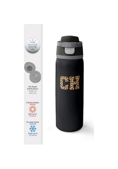 Coral High Siyah Leopar Ch Harf Desenli Pipetli Ve Direkt İçim Çelik Termos 800 Ml 38506 Siyah - Sarı