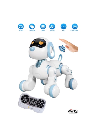 Oyuncak Full Fonksiyon Uzaktan Kumandalı El Sensörlü Şarjlı Işıklı Müzikli Dansçı Robot Köpek Beyaz