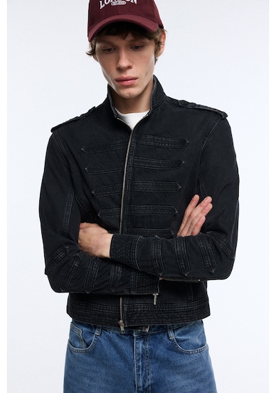 Defacto Regular Fit Dik Yaka Fermuarlı Pamuklu Jean Napolyon Ceket J1027ax26aunm40 Siyah-nm40
