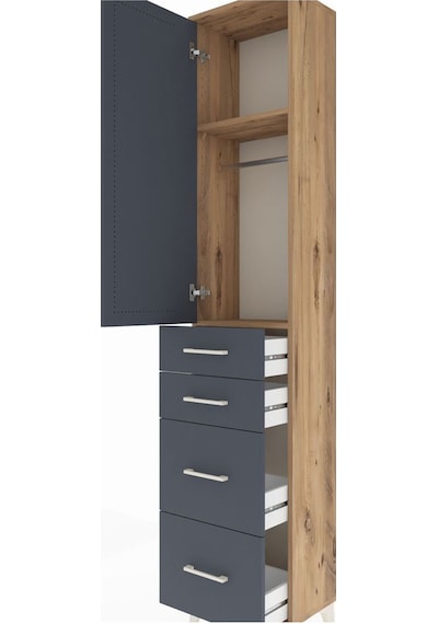 Arges Dolap 2 Raflı 4 Çekmeceli Tek Askılı 44x30x221 Çam-antrasit Atlas Çam