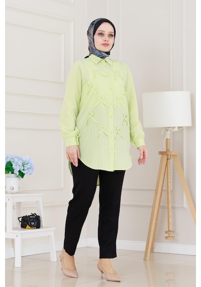 Sevitli Önü Fiyonk Detaylı Keten Tunik-sarı-5112 Sarı
