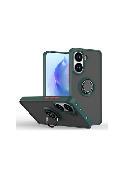Vivo Y03 Uyumlu Kılıf Yüzüklü Standlı Extra Darbe Koruma Sert Silikon Kapak - Yeşil Yeşil