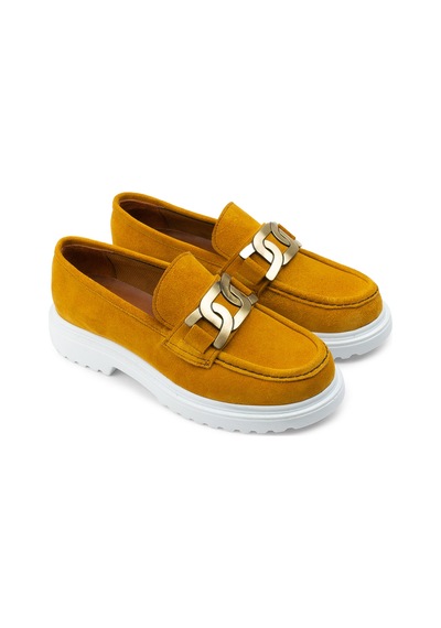 Deery Hakiki Süet Sarı Tokalı Loafer Kadın Ayakkabı - 01902zsrıp01 Sarı
