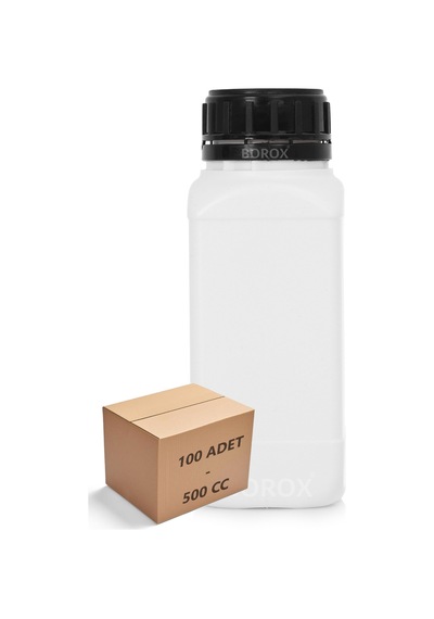 Borox Plastik Kare Şişe Siyah Kilit Kapaklı Sızdırmaz Numune Şişesi 100 x 500 ML