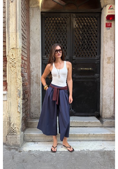 Antioch Pileli Culotte Pantolon Lacivert