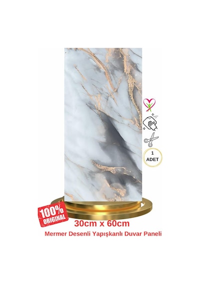 Shiny Mix Color Mermer Desenli 60x30cm Yapışkanlı Mutfak Banyo Kaplama Duvar Paneli Kağıdı Tx-092 Çok Renkli