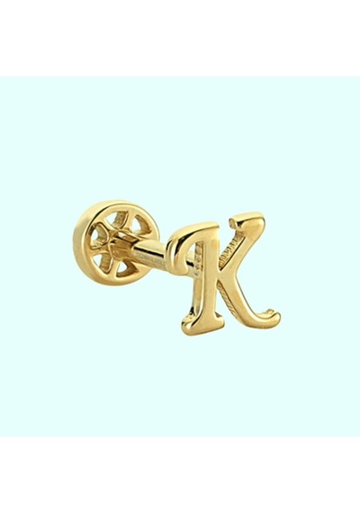 Altın Piercing -K- Harf 14 Ayar Tragus Altın
