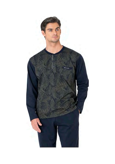 Pierre Cardin 6111 Erkek Uzun Kollu Yakası Düğmeli Pijama Takım-haki Haki