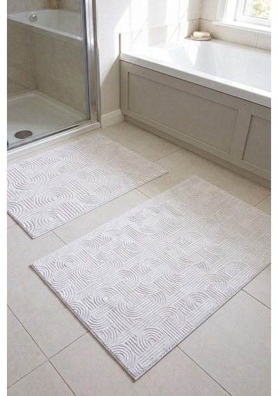 Raschel Carpet Premium Seri Özel Kaymaz Taban Banyo Paspası 2'li Set 50x60 Ve 60x100 Krem