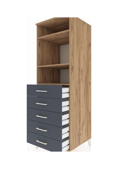 Kronos Dolap 3 Raflı 5 Çekmeceli 60x59x182 Çam-antrasit Çam