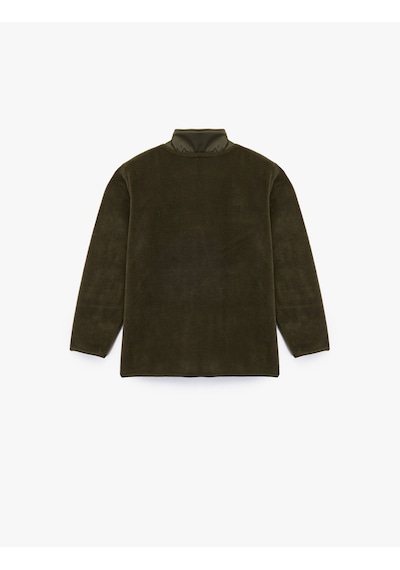 Koton Uzun Kollu Cepli Dik Yaka Fermuarlı Polar Sweatshirt Haki 6wmb10205tk Haki