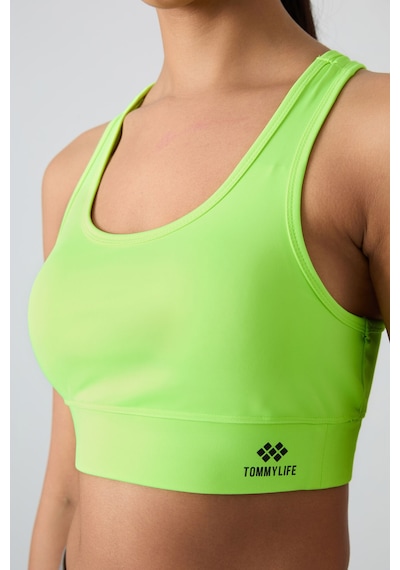 Tommy Life Neon Sarı Sırt Detaylı Dar Kalıp U Yaka Kadın Spor Büstiyer - 97120 Neon Sarı