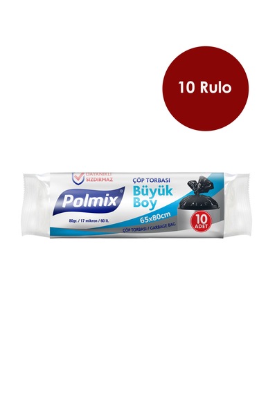10 Adet Büyük Boy Şeffaf 65 X 80 Cm Çöp Torbası - P103-10