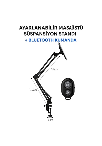 Smayling 360 Ayarlanabilir Masaüstü Üst Çekim Telefon Standı Süspansiyon Kollu Tripod Kol Canlı Yayın, Yemek Çekimi, Üstten Çekim, Youtuber & Yay Smayling 360 Ayarlanabilir Masaüstü Üst Çekim Telefon Standı Süspansiyon Kollu Tripod Kol Canlı Yayın, Yemek Çekimi, Üstten Çekim, Youtuber & Yay