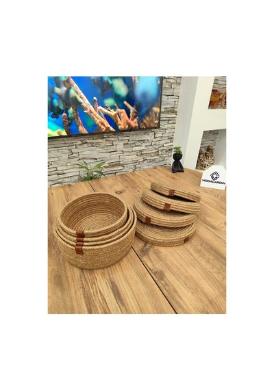 Jüt,hasır,4 Lü Kapaklı Sepet, Özel Tasarım, Çok Amaçlı Düzenleyici Organizer,sepet 25x23x21x18 Hasır Hasır