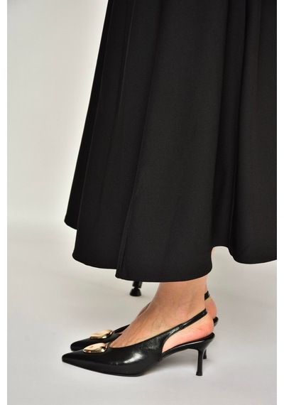 Fox Shoes Y676020660 Siyah Rustik Alçak Topuklu Kadın Ayakkabı Siyah