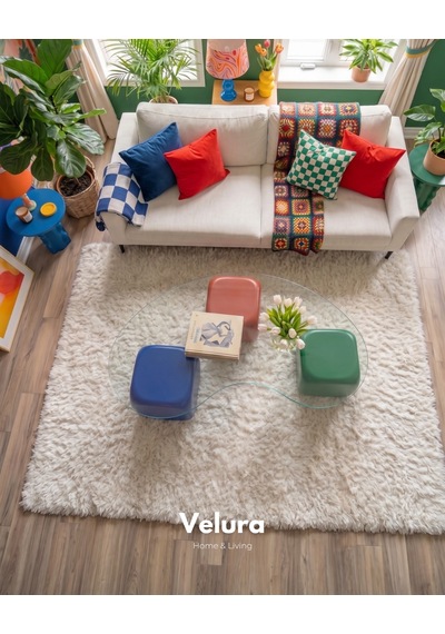 Modern Orta Sehpa & Küre Sehpa & Top Sehpa & Şeffaf Fasulye Cam & Mavi - Kırmızı -yeşil Zar Çok Renkli
