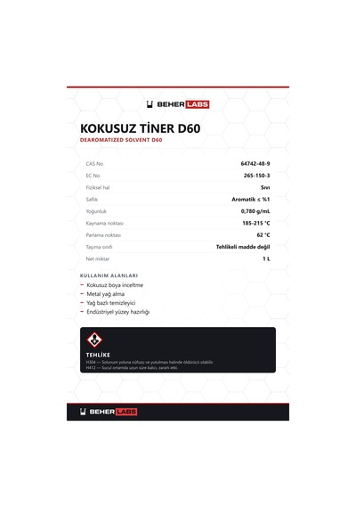 Beherlabs Kokusuz Tiner D60 1 L