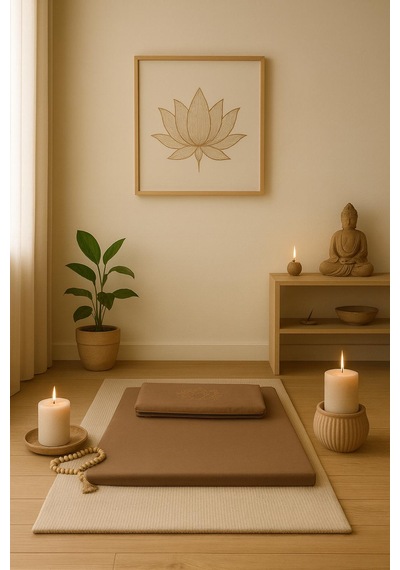 60x60 Meditasyon Minderi Seti İkili Yoga Meditasyon Minderi Lotus Çiçeği Baskılı Meditasyon Minderi Açık Kahverengi