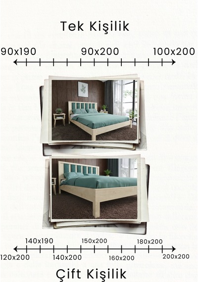 Ori On Çağla Yeşili Puf Başlıklı Masif Ahşap Vernik 100x200