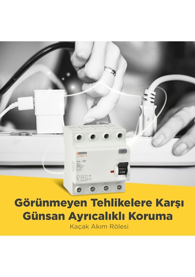 Günsan Valta Kaçak Akım Koruma Anahtarı 6 kA 3 Kutup + Nötr 30 mA 40A