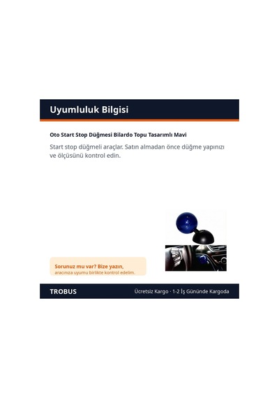 Trobus Oto Start Stop Düğmesi Bilardo Topu Tasarımlı Mavi