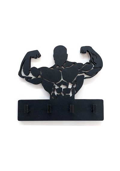 Cajuart Sporcu Kaslı Adam Bodybuilder Fitness Tema Anahtar Askısı Duvar Anahtarlık Siyah
