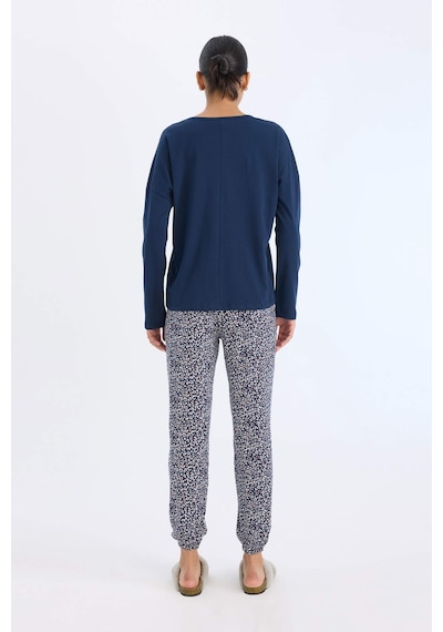 DeFacto Fall in Love Pijama Takımı Uzun Kollu Üst Desenli Uzun Alt E2357AX24WNNV31 Lacivert