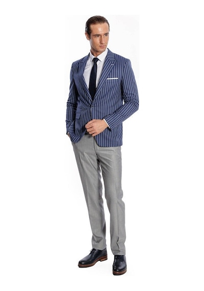 Wessi Çizgili Slim Fit Mavi Erkek Ceket Siyah