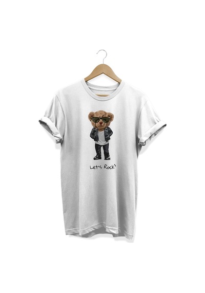 Ayıcık Baskılı Beyaz T-shirt Beyaz