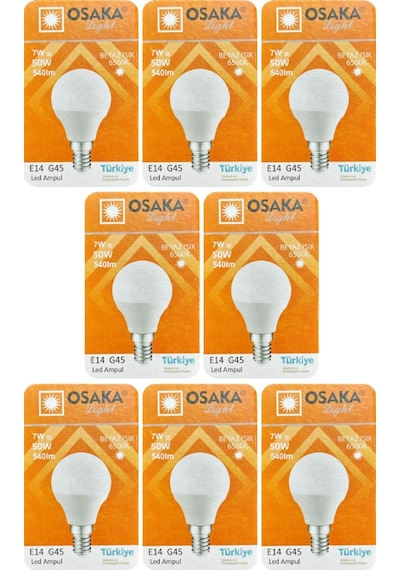 8 Adet Osaka 7w 50w Beyaz Işık E14 Duylu İnce Duy Led Mini Ampul