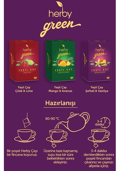 Herby Şeftali ve Vanilya Yeşil Çay 18'li