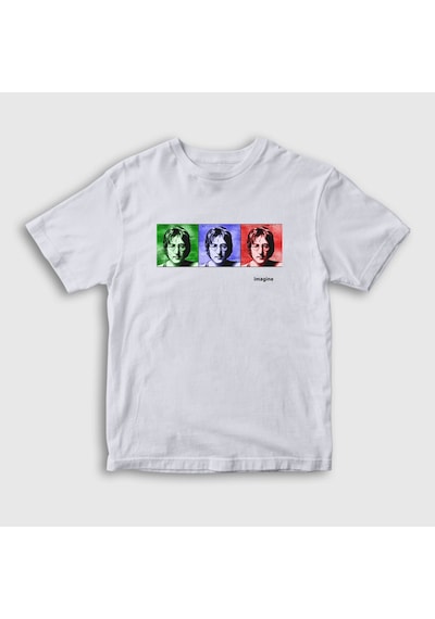 Presmono Unisex Çocuk Portraits Beatles John Lennon T-shirt Beyaz
