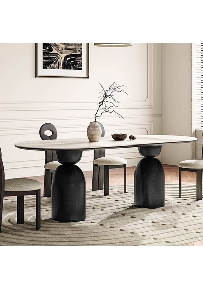 İmperial İtalyan Still Oval Ahşap Yemek Masası 80x180 Mermer Desen