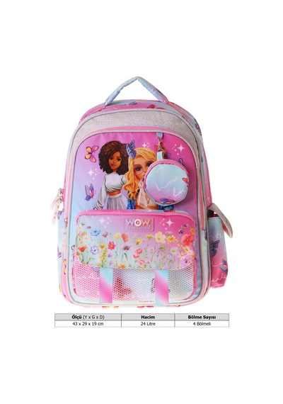 Wow Generation Butterfly Baskılı Turkuaz - Pembe Kız Çocuk İlkokul Çantası - Günlük Sırt Çantası - W6074 Çok Renkli