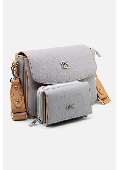 Just Polo Kadın Ayarlanabilir Askılı Şık El & Omuz Çantası Ve Cüzdanı Kombin Shopper Gri - Taba