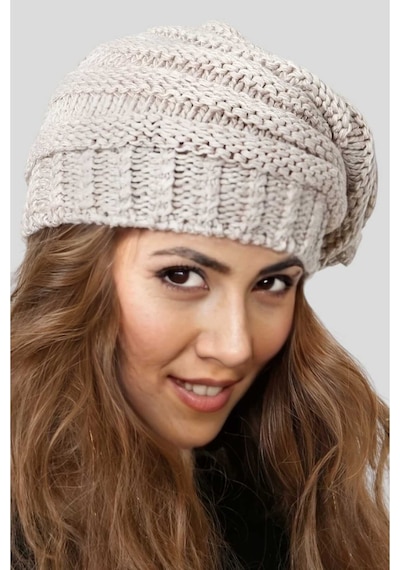 Tezzgelsin Kadın Kışlık Boyunluk Özellikli Triko Örgü Bere Bej